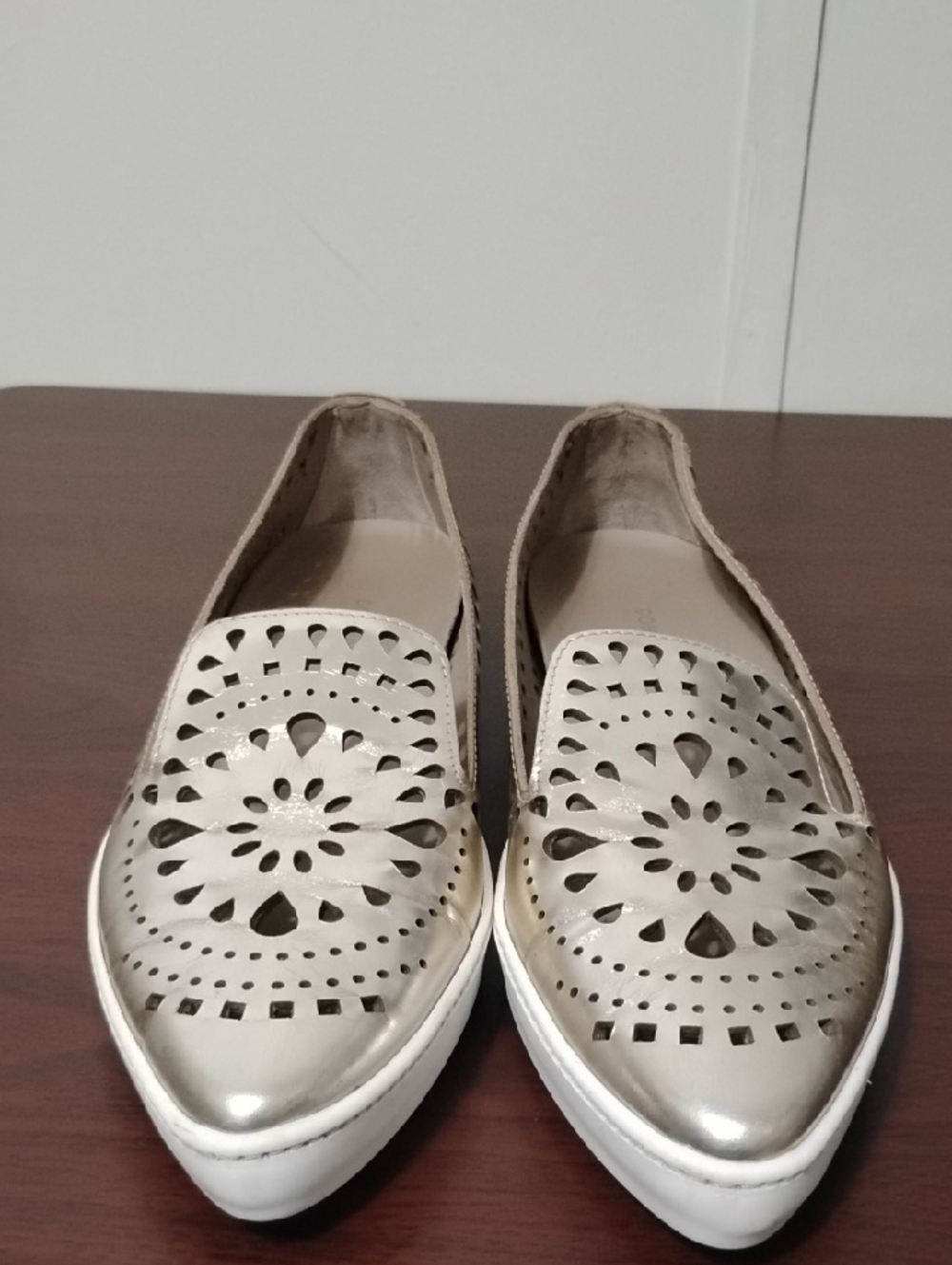 Women's Metallic Laser-Cut Slip-On Loafers - Gold
